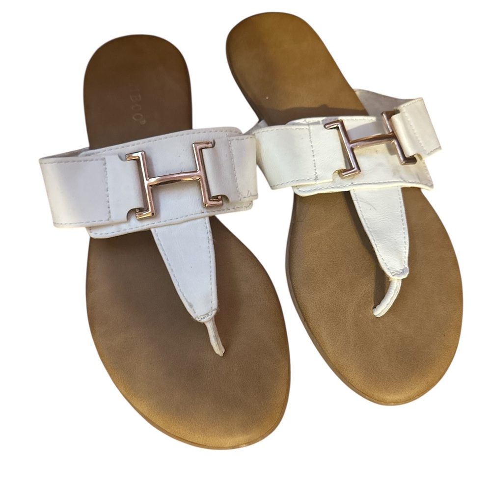 Bamboo White and Tan Women's Sandals with Gold Accent